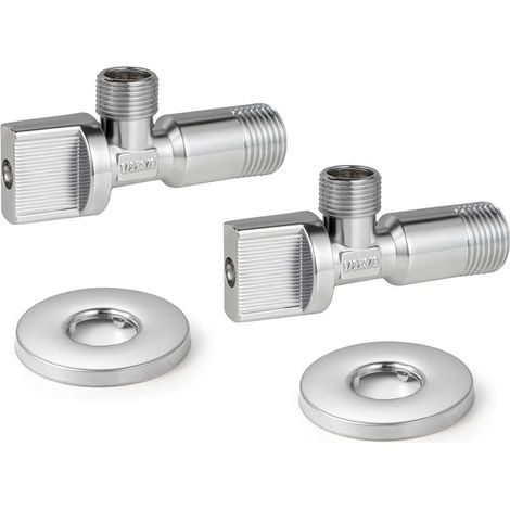 2 Pièces Vanne d'angle WC Quart de Tour Entrée 1/2" x Sortie 3/8" Chrome (1/5)