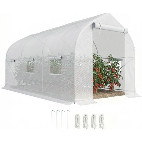 Serra a tunnel da giardino di 8 m², con 2 porte e 6 finestre, copertura in PE da 140 g/m², 400x200x200 cm, bianca.