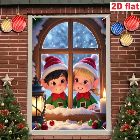 Décoration de fenêtre Père Noël, guirlande, banderole, décoration de fête, rideau de porte, bannière de Noël - 80 x 120 cm (œillets + ruban) - 9