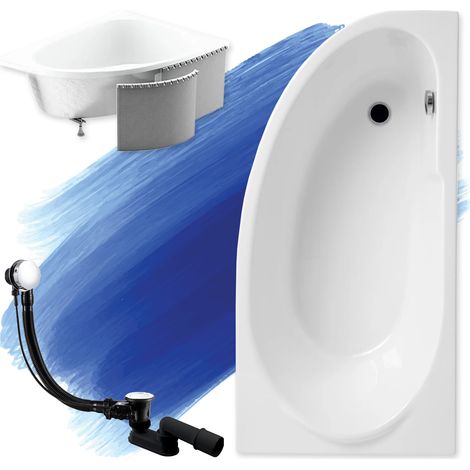 Baignoire Bain d'angle 140x70 Droite avec des panneaux en polystyrène, Siphon de bain et pieds (support) - Set 4en1 - Fabriqué en UE - BADLAND MIKI