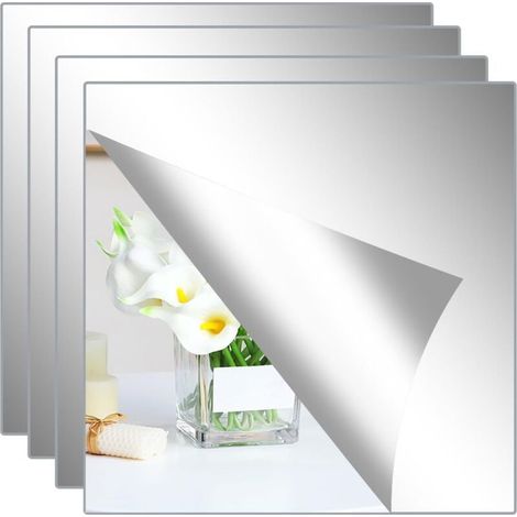 Set of 4 mirror stickers, 20 x 20 cm, mirror film, wall mirror, acrylic, 1 mm thick, self-adhesive mirrors for bathroom, living room, bedroom, closet (1/5)