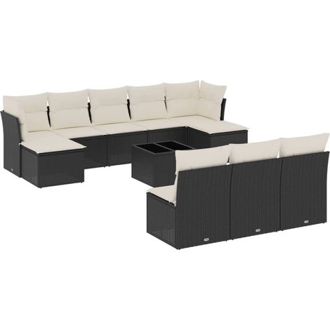 Salon de jardin 11 pcs avec coussins noir résine tressée (1/5)