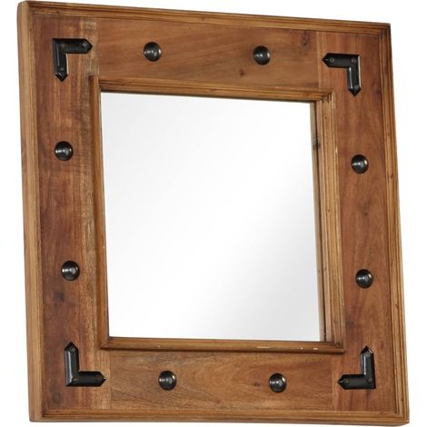 Specchio da parete in legno massello di acacia 50 x 50 cm DEC022729
