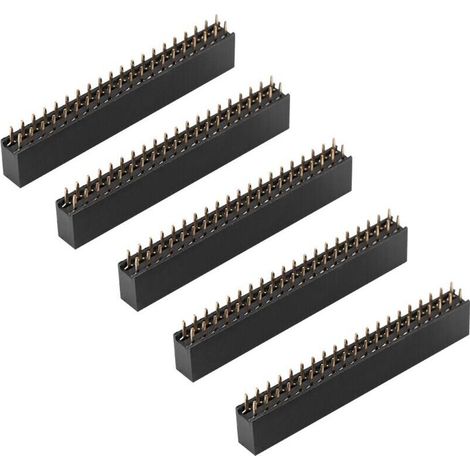 Lot de 5 Embases Femelles à Broches, Broches D'en-TêTe 40 Broches, Protection D'en-TêTe 2 X 20 Broches 2,54 M, Connecteur D'en-TêTes à Broches Courtes à Double Rangée, Bande. (1/4)