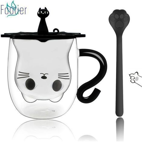 (Weißer) doppelwandiger Kaffeebecher, niedlicher Katzenbecher, 260 ml, geeignet für Latte Macchiato (1/5)