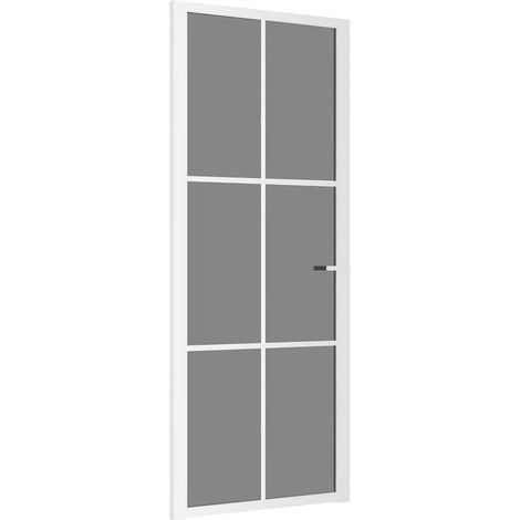 Porte intérieure 83x201,5 cm Blanc Verre ESG et aluminium