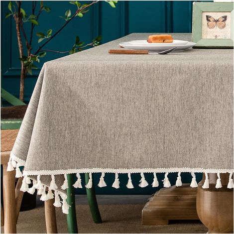 Coton Effet Lin Nappe Rectangulaire Antitache Protège Table Imperméable Facile Nettoyer Lavable en Machine Café Clair 90 140cm (1/5)