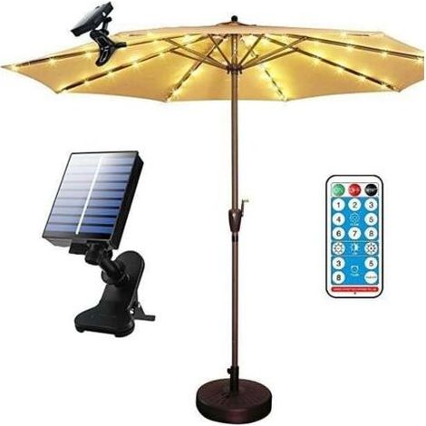 Guirlande lumineuse solaire à LED pour parasol de jardin, 8 modes d'éclairage avec télécommande, étanche IP67, idéale pour le jardin et le camping [Classe énergétique A+++] (1/5)