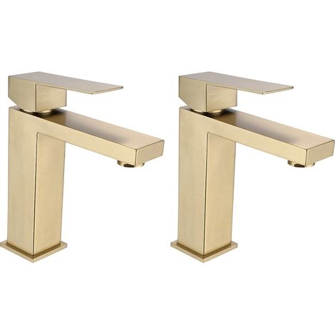 Rubinetto miscelatore meccanico quadrato  H17,8 cm in inox spazzolato Dorato - Lotto di 2 - CANILAS (1/5)