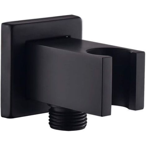 Gomito di alimentazione a parete con supporto per soffione doccia, raccordo quadrato in ottone da 1/2″ per tubo doccia, uscita acqua a parete Drop Ell Union, nero
