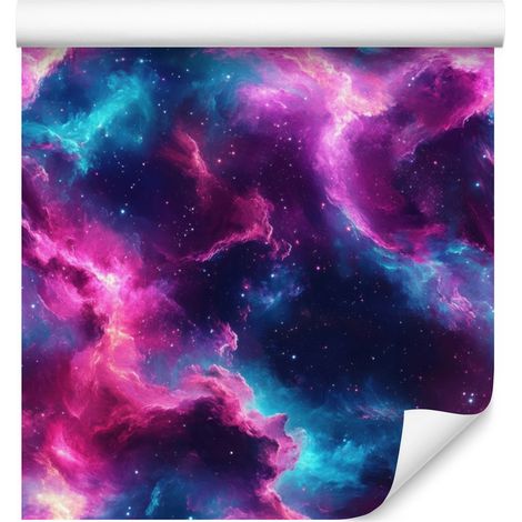 Papel pintado Galaxia en acuarela en violeta, azul, azul marino y ciruela 50x1000 cm (1/5)