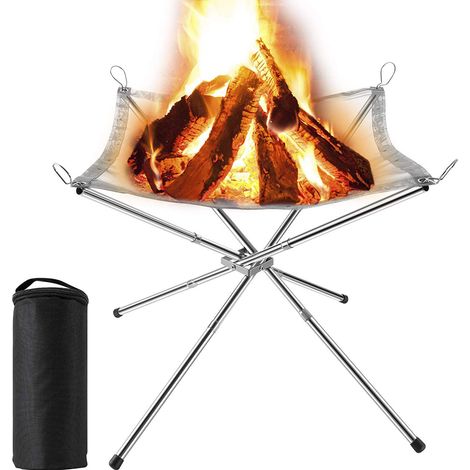 Brasero portable, panier à feu pliable en acier inoxydable pour le camping, foyer en maille d'acier antirouille, brasero d'extérieur pour terrasse, camping, barbecue, jardin, cour (1/5)