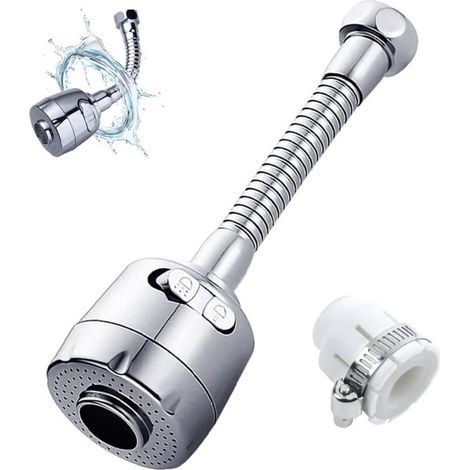 Strahlregler für Wasserhähne, 360° drehbarer Wasserhahn, verstellbarer Wassersparfilter-Auswerfer, geeignet für flexible Küchen- und Badezimmer-Wasserhahndüsen (lang) (1/4)