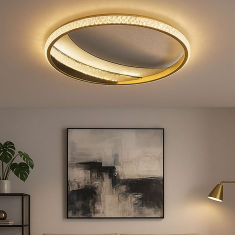 Plafoniera plafoniera sala da pranzo lampada oro nero cristalli CCT luce diurna, alluminio plastica cristalli metallo, 1x LED 40W 2438lm bianco caldo-bianco freddo, DxH 52x6 cm