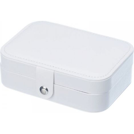 Boîte à bijoux - Boîte à bijoux de voyage portable, petit organisateur de bijoux à deux niveaux, boîte de rangement en cuir PU(Blanc) (1/5)