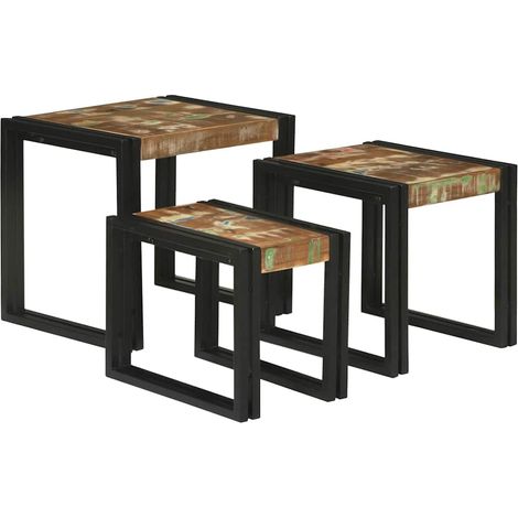 Nestingtisch 3 pcs Massives Recyclingholz und Metall