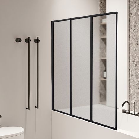 Jiubiaz Duschwand 120 x 140cm Badewannenaufsatz 3-teilig faltbar,Schwarz (1/5)