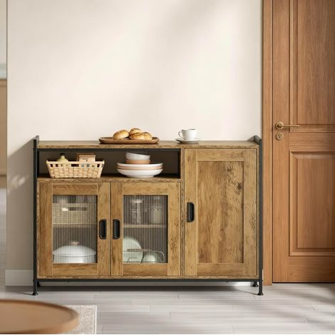 Buffet 110 x 33 x 75 cm marron avec niche ouverte et portes, style industriel (1/5)