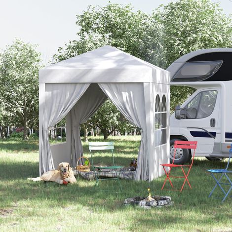 Pavillon de jardin pliant en acier blanc 200x200x240 cm avec 4 parois amovibles, protection UV et sac de transport (1/5)