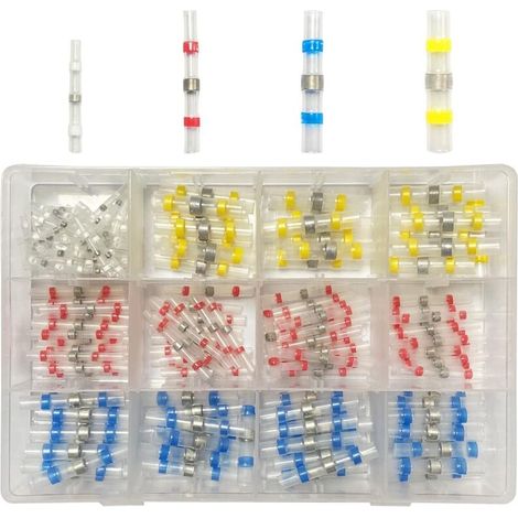 200 Pièces Connecteurs de Soudure pour Câbles Isolés, 4 Tailles 26-10 AWG avec Gaines Thermorétractables (Rapport 3:1) pour Auto/Moto (1/5)
