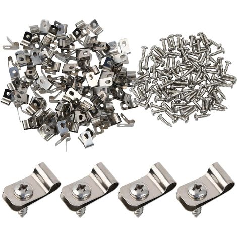 Lot de 100 Pinces de Fixation pour Clôture - Clips en Acier Inoxydable, Serre-Câble, Clips de Cage de Fil, avec Vis (1/5)