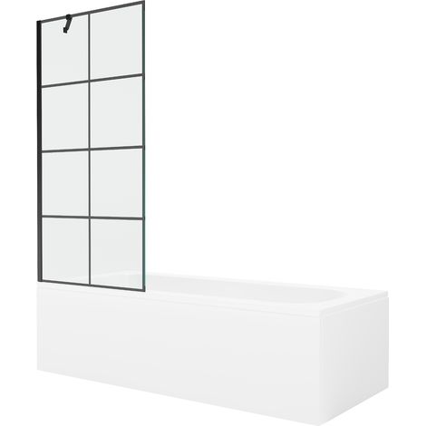 Mexen Vega Rechteckige Badewanne 180 x 80 cm mit Verkleidung und 1-flügeliger Duschwand 80 cm, schwarzes Muster (1/5)