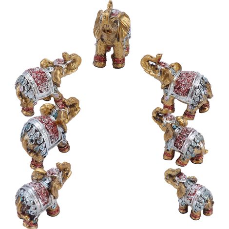 Statuette Éléphant Résine Mignonne 7 Pièces Décoration de Table Maison Cadeau Artisanal (1/5)