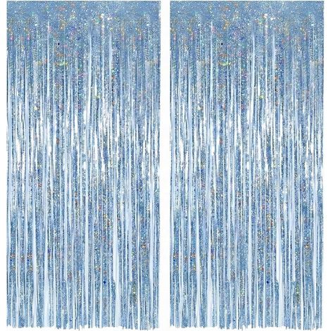 2 pièces Rideau Métallique,Franges en Aluminium,Bleu Clair,Fond pour Fête,Photo,Mariage,Anniversaire (1/5)