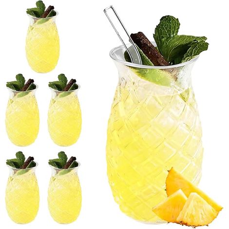 Pineapple Tumblers 400ml Clear Embossed Cocktail Reusable for Home and Party (1/4)