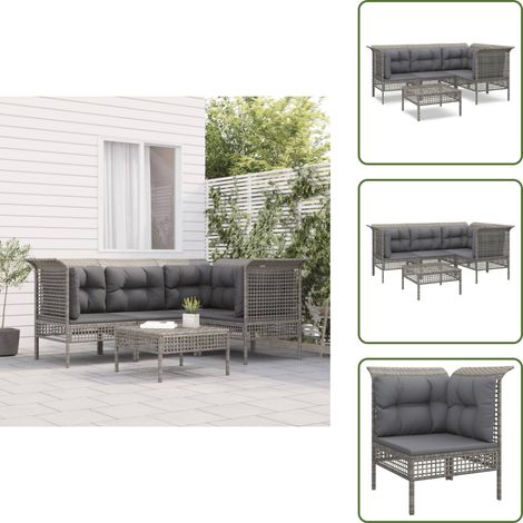 Salon de jardin 5 pcs avec coussins Gris Résine tressée - Salon De Jardin - Mobilier De Jardin - Set De Salon De Jardin - Meubles De Jardin - Chaise De Jardin