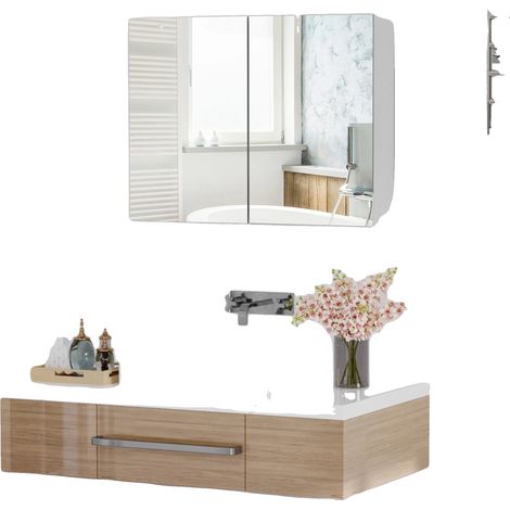 Cabinet Miroir, 2 Portes, 3 Étagères, Lilas (1/5)