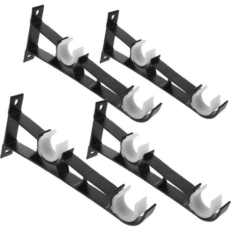 4 pièces Supports Tringles Rideaux Double Fer Noir, Muraux pour Double Barre Rideau