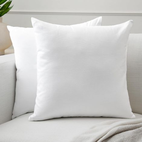 Ensemble de 2 coussins (40 x 40 cm) - Blanc - Tissu en coton teint uni, grands coussins carrés décoratifs lavables pour salon, canapé, chambre, maison et hôtel (1/5)