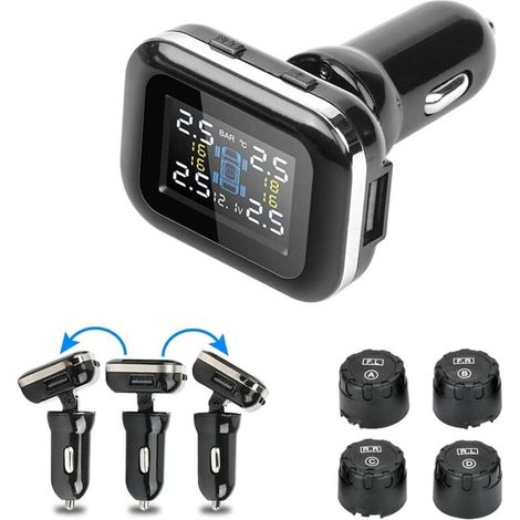 Sistema di monitoraggio della pressione dei pneumatici TPMS, angolo di visualizzazione regolabile senza fili con 4 sensori esterni impermeabili, allarme automatico, visualizzazione in tempo reale, tem (1/4)
