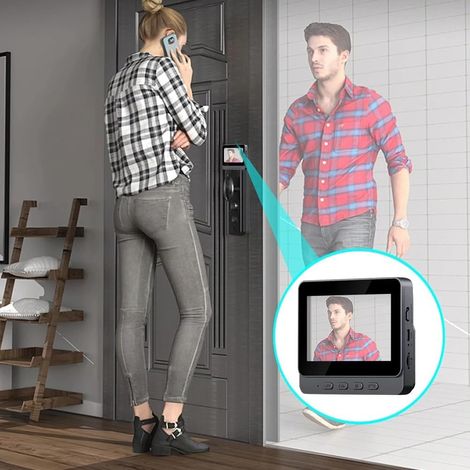 Interphone vidéo, sonnette vidéo sans fil de 4,3 pouces avec écran, détection de personnes, audio bidirectionnel, vision nocturne + carte mémoire de 64 Go. (1/4)