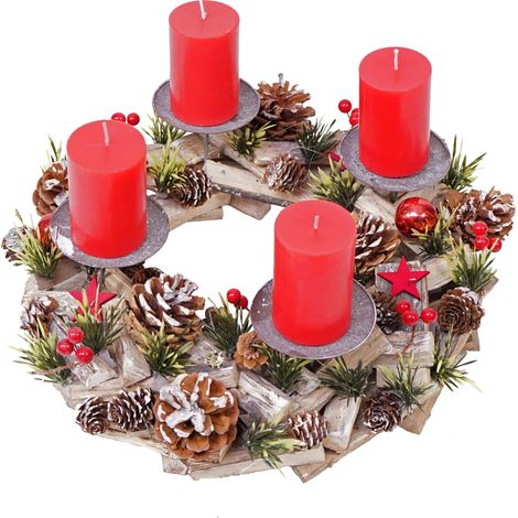 Portacandele natale centrotavola avvento natalizio HHG-494 33cm legno e metallo con candele