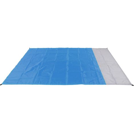 Couverture de plage imperméable et portable en polyester, tapis de pique-nique pliable pour camping et pique-nique en extérieur, bleu foncé et gris. (1/5)
