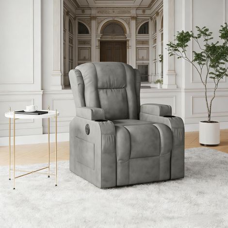 FOERPL-Poltrona Reclinabile Elettrica con 8 Punti Massaggio, Poltrona Elettrica Relax con USB, Portabicchieri e Tasche Laterali, Sedia Relax con Schienale e Poggiapiedi