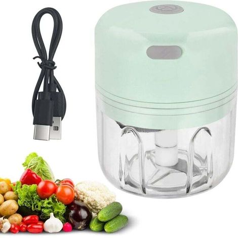 Tritatutto elettrico da 250 ml, frullatore ricaricabile tramite USB, mini tagliaverdure portatile con 3 lame in acciaio inossidabile per cipolle, aglio, carne, verdure e frutta (verde)