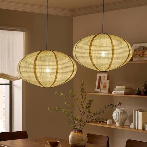 Set of 2 Oval Natural Linen Hanging Shades Diameter 50 cm (1/3)