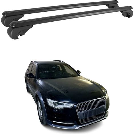 OMAC Barres de toit en aluminium pour Audi A6 C7 Allroad 2012-2018 – TÜV / DIN 75302:2019 – Antivol inclus – Charge max 75 kg – 2 barres Noir (1/4)