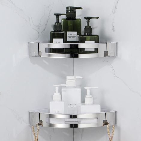 Etagère de Douche d'angle, Serviteur de Douche sans Percage, Antirouille pour Panier Rangement Douche Accessoire Salle De Bain Porte Savon Shampooing - Triangle,2 Pièces (1/5)
