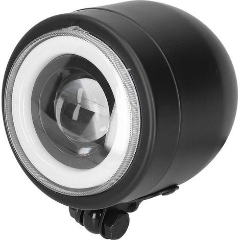 Jeffergarden Phare LED Vintage rond œil d'ange, lampe avant adaptée pour moto Cruiser Choppers Bobber café Racer (lumière blanche et jaune)-DOU