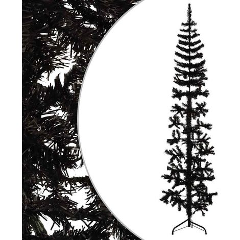 Demi Sapin de Noël Arbre de Noël artificiel mince avec support Noir 210 cm (1/5)