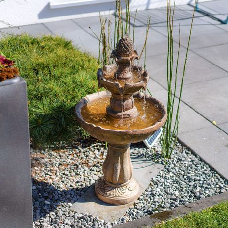 Solarbrunnen für draussen mit dreifach Wasserspiel Höhe 83cm, Vogeltränke 101389