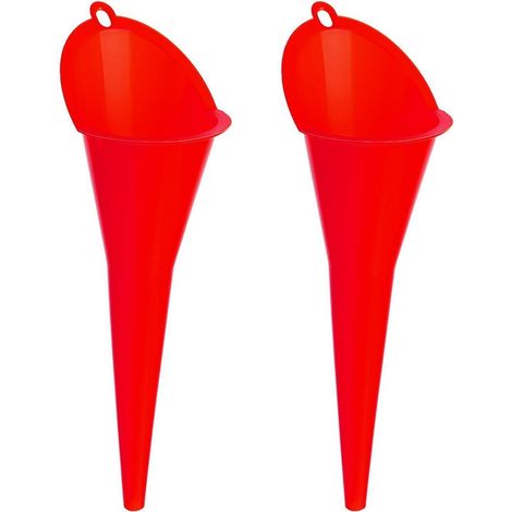 Lot de 2 entonnoirs longs en plastique rouge pour vidange d'huile et carburant (1/5)