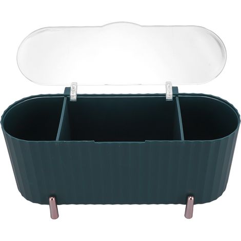 Distributeur de cotons-tiges avec couvercle transparent, 3 compartiments, boîte de rangement multifonctionnelle pour cotons-tiges, vert foncé (1/5)