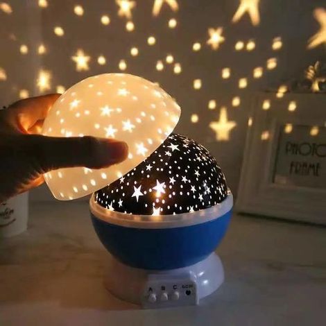 Nachtlicht für Kinder, Nebel Nachtlicht mit 360° Drehung 4 LEDs, 12 Lichtfarben, Sternenprojektor mit USB Anschluss (1/5)