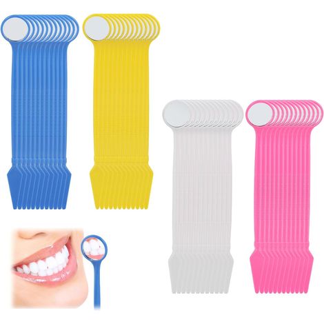Packung mit 48 mehrfarbigen Einweg-Zahnspiegeln aus Kunststoff, für Zahnarztpraxen oder die häusliche Mundpflege, einfache Aufbewahrung, ergonomischer Griff, optimale Hygiene (1/5)
