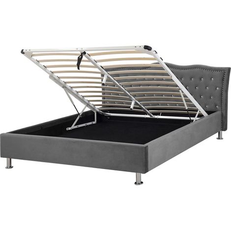 Ottoman Bed Velvet METZ 140 x 200 cm (EU Double) Dark Grey
